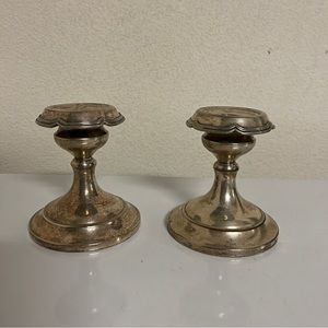 Antique 1920s-1930s Crescent Moon silver plated candlestick holder set